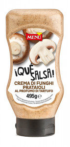 Crema di funghi prataioli al profumo di tartufo (Crema de champiñones al aroma de trufa) Envase Top down de 500 g p. n.