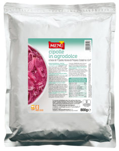 Cipolle in agrodolce a base di “Cipolla Rossa di Tropea Calabria I.G.P.” Busta alluminata 800g p.n.