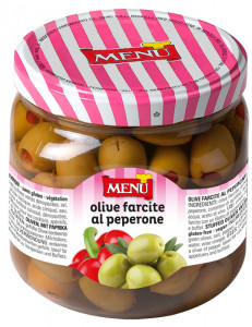 Olive farcite al peperone (Oliven, mit Paprika gefüllt) Glas, Nettogewicht 790 g