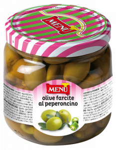 Olive farcite al chilli pepper - Stuffed Olives with Chilli Pepper Glass jar 790 g nt. wt.