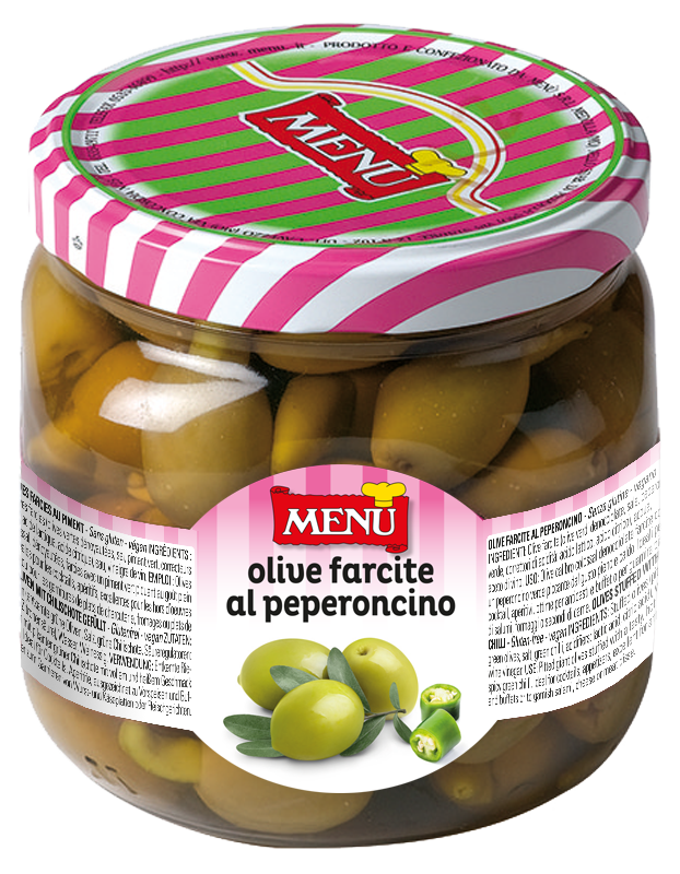 Olive farcite al peperoncino - Stuffed Olives with Chilli Pepper Glass jar 790 g nt. wt.