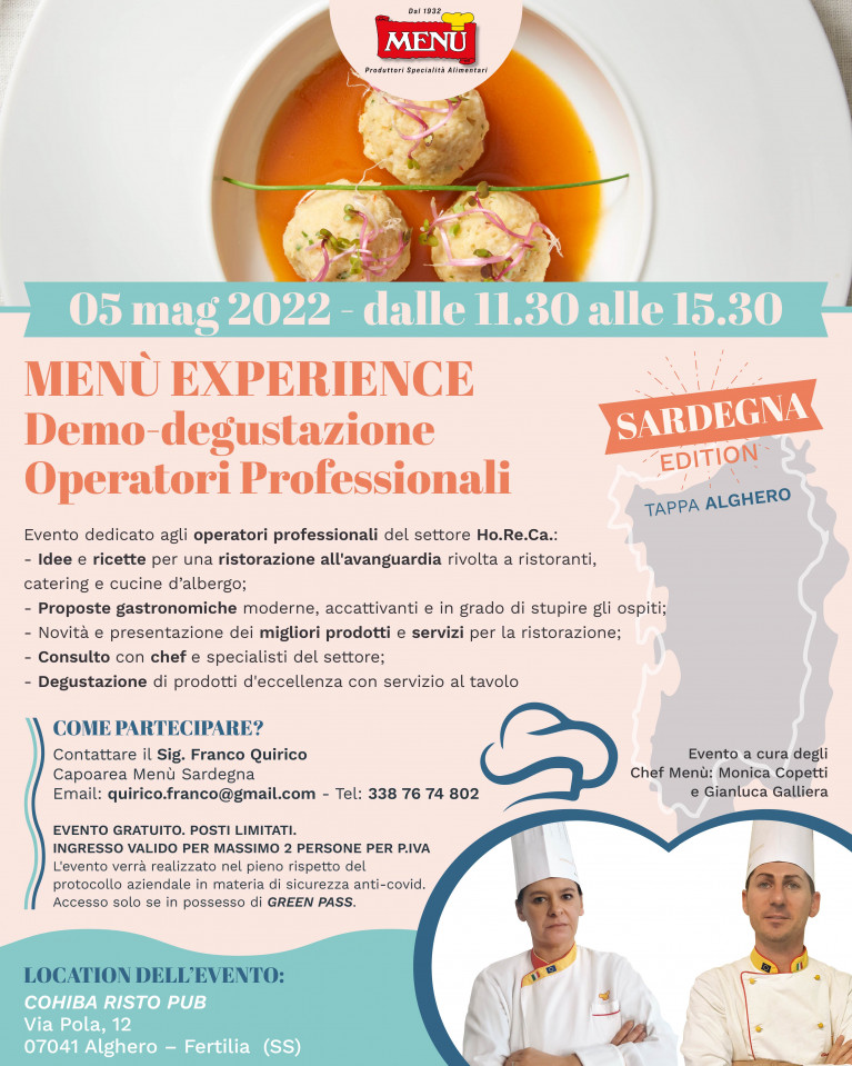 Menù Experience Demo-degustazione Operatori Professionali - Sardegna Edition - Tappa Alghero
