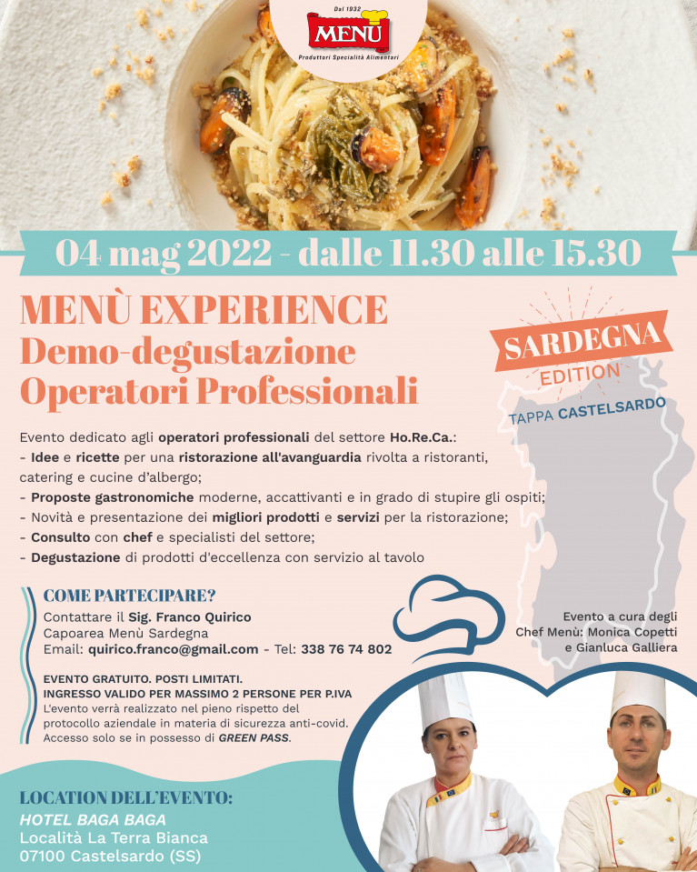 Menù Experience Demo-degustazione Operatori Professionali - Sardegna Edition - Tappa Castelsardo