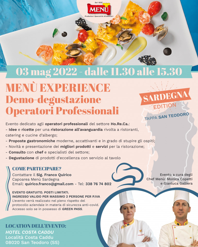 Menù Experience Demo-degustazione Operatori Professionali - Sardegna Edition - Tappa San Teodoro