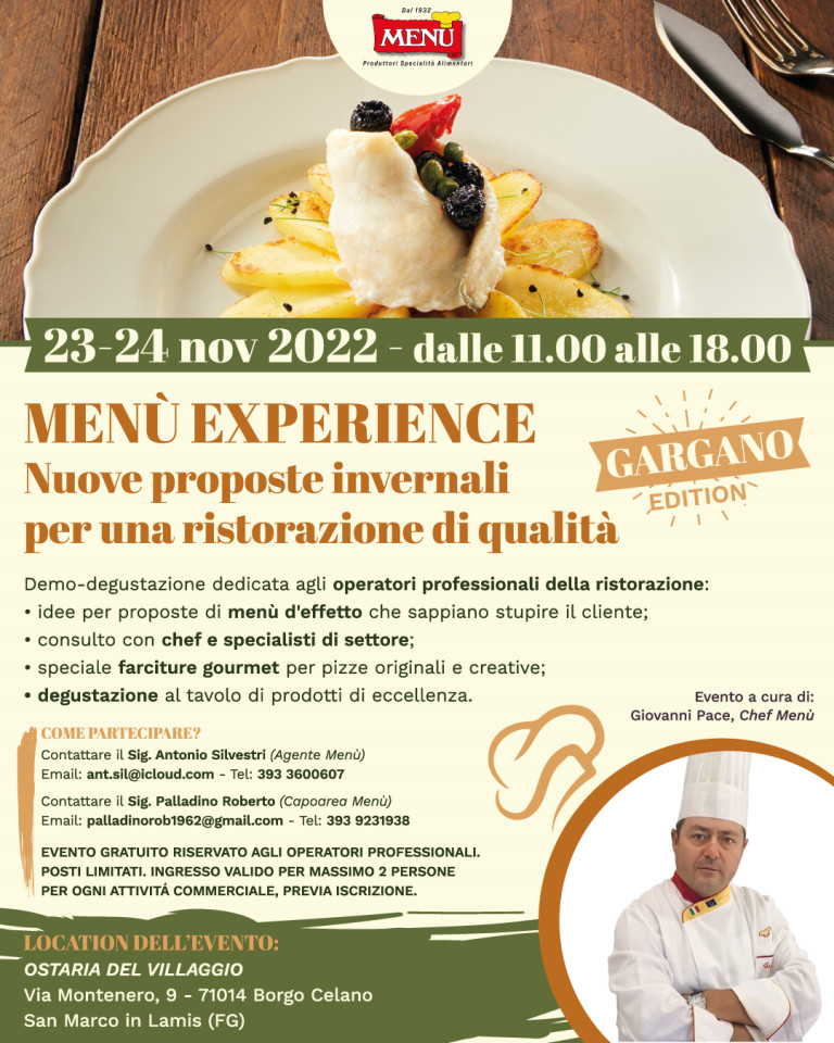 Menù Experience Nuove proposte invernali per una ristorazione di qualità - Gargano Edition