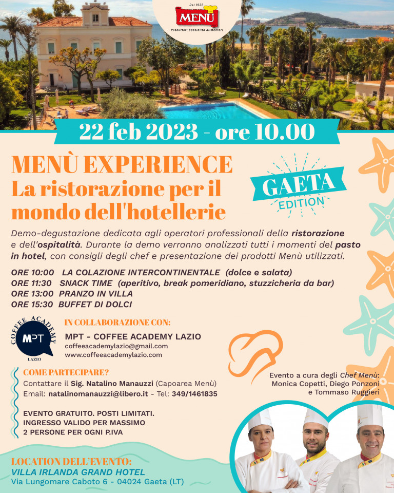 Menù Experience La ristorazione per il mondo dell'hotellerie - Gaeta Edition