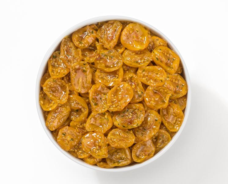 Datterini gialli semisecchi in olio di semi di girasole - Semi dried yellow grape tomatoes in sunflower seeds oil