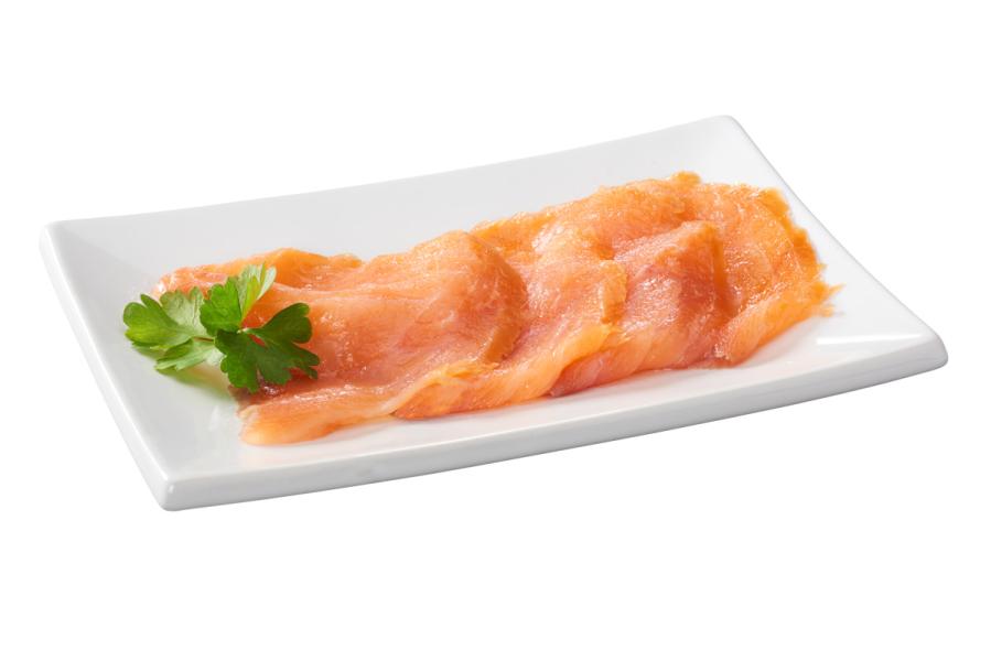 Salmone norvegese affumicato preaffettato (decongelato) (Norwegischer Räucherlachs, vorgeschnitten, aufgetaut)