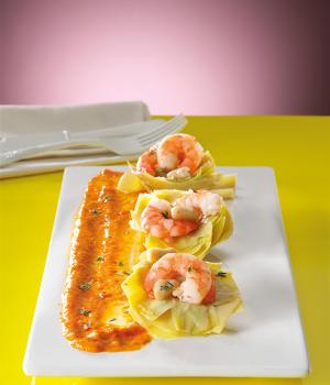 CARCIOFI CON INSALATA DI GAMBERI