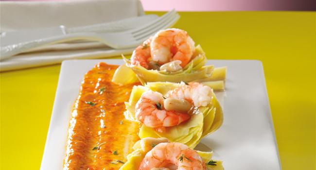 CARCIOFI CON INSALATA DI GAMBERI