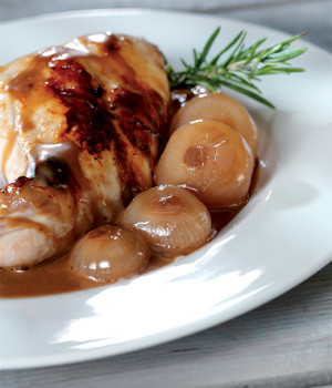 Rabbit with caramelized Cipolline onions and balsamic  glaze