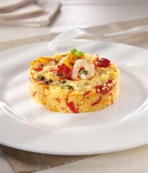 Cous Cous with peppers and prawns