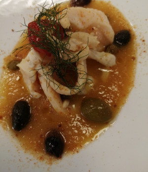 Cuttlefish Stew with olives, small capers and Bottarga