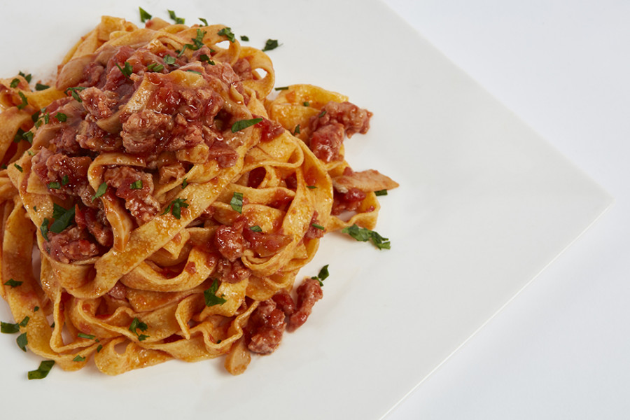 Fettucine with norcino ragù and mushrooms