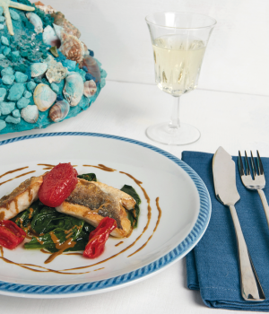 Bass fillet with chicche rosse on a bed of spinach