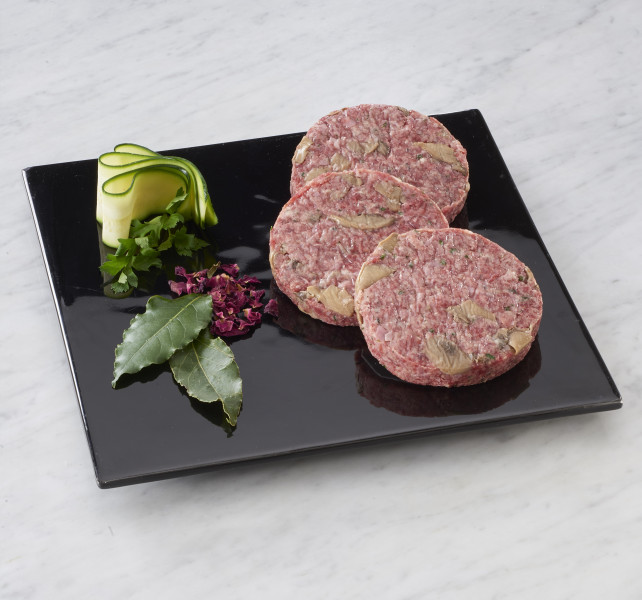 HAMBURGER CON PROSCIUTTO COTTO E PRATAIOLI