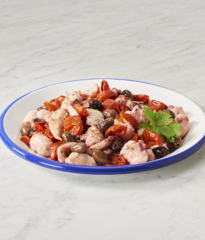 OCTOPUS AND CUTTLEFISH SALAD WITH DORATI CHERRY TOMATOES AND LECCINO OLIVES