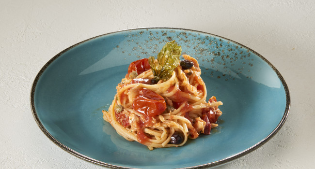 CODFISH LINGUINE WITH RED CHERRY TOMATOES