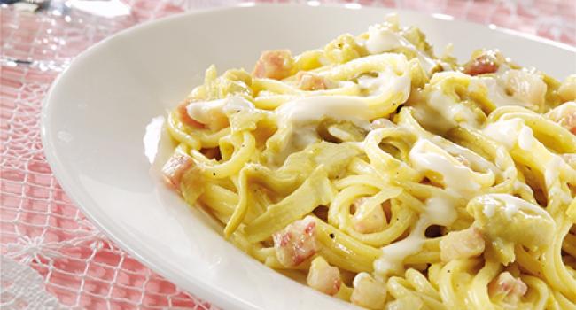 Linguine Carbonara aus Artischocken