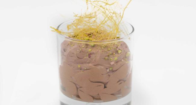 Chocolate mousse with chopped pistachios