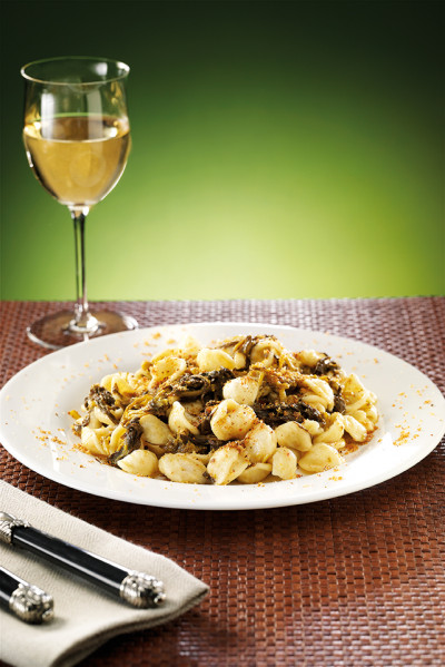 Orecchiette pasta with turnip tops and anchovies