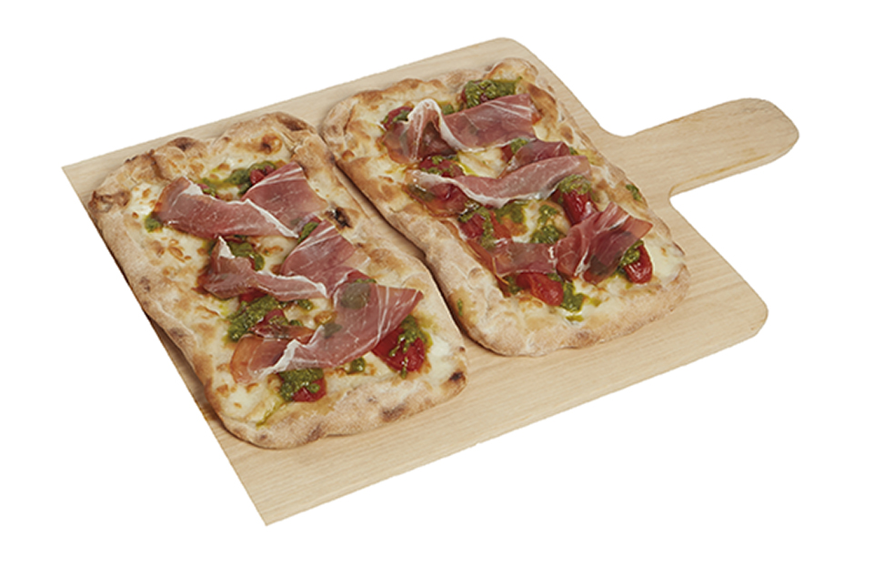P.A.L.A. con mini red, pesto e prosciutto crudo