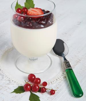 PANNA COTTA IN A GLASS WITH STRAWBERRY SAUCE