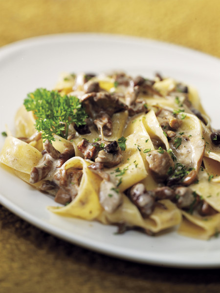 Pappardelle pasta with mushrooms and walnuts