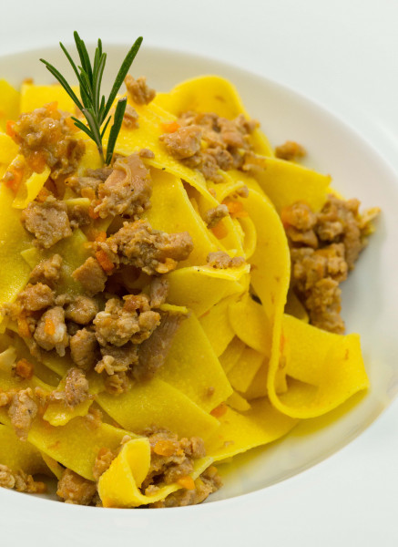 Pappardelle pasta with white ragù