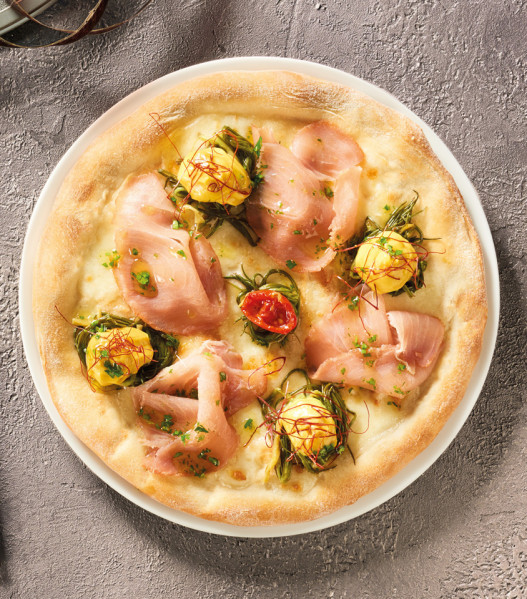 PIZZA AGRETTI, TONNO, SALSA MANGO, CURRY E ZENZERO