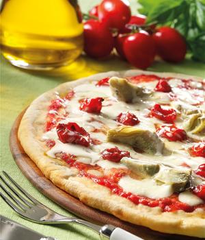Pizza ai carciofi grigliati, pomodorini e pecorino