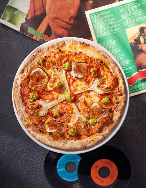 PIZZA CARCIOFI, MELANZANE, DORATI E PESTO ALLA GENOVESE