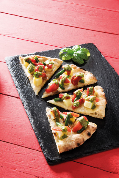 Pizza Pesto, Kartoffeln und Mini-Red