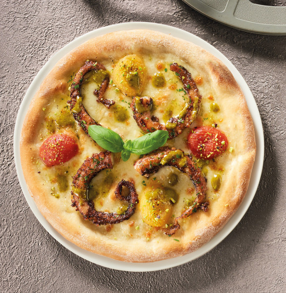PIZZA POLPO, SALSA DI PISTACCHI E POMODORI PIZZUTELLO