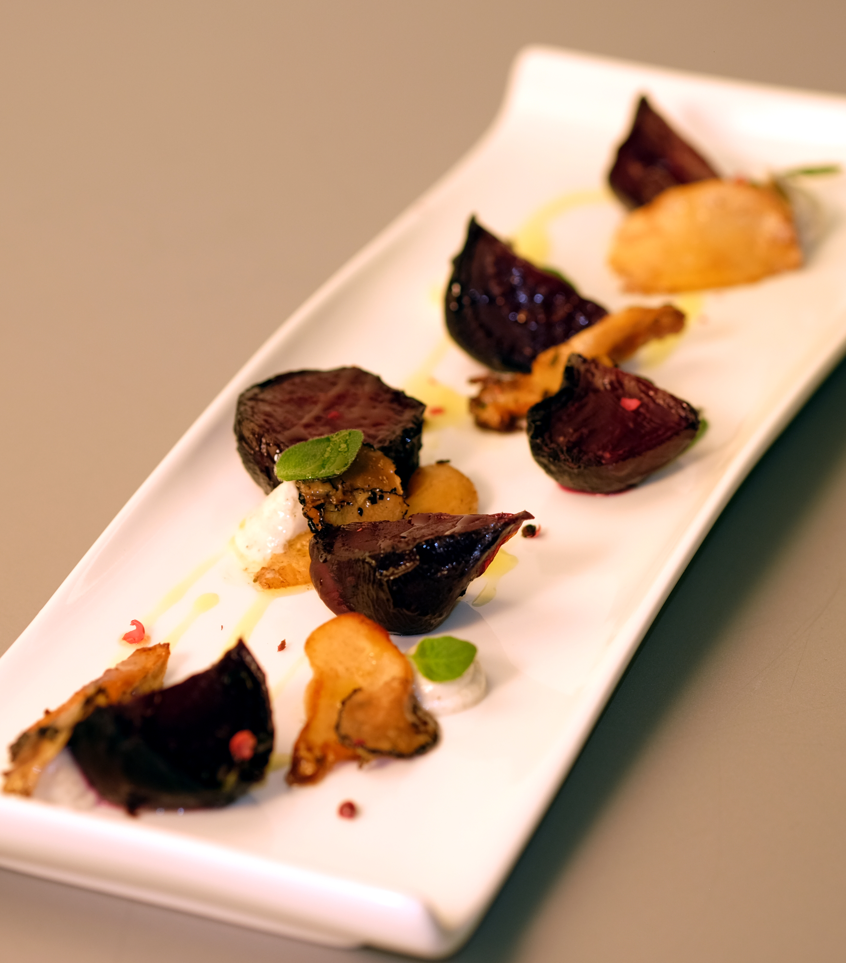 Roasted beets with goat cheese mouse, porcini and truffle