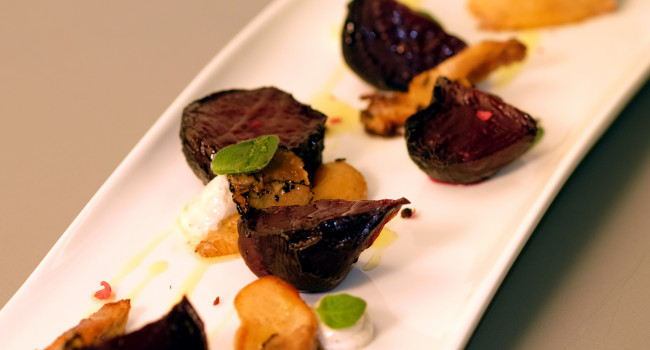 Roasted beets with goat cheese mouse, porcini and truffle