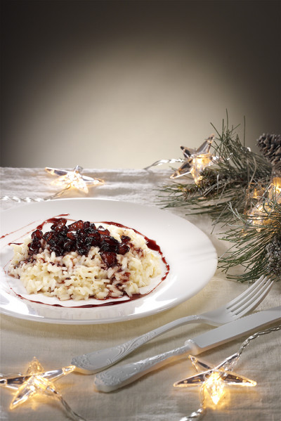 Risotto with pears, fossa di sogliano cheese and red wine reduction