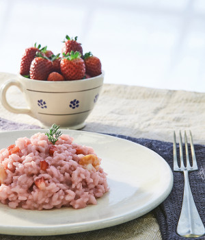 Risotto  with prawns and strawberries