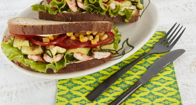 Sandwich with Èmazzancolle, courgettes, sweet corn and curry powder