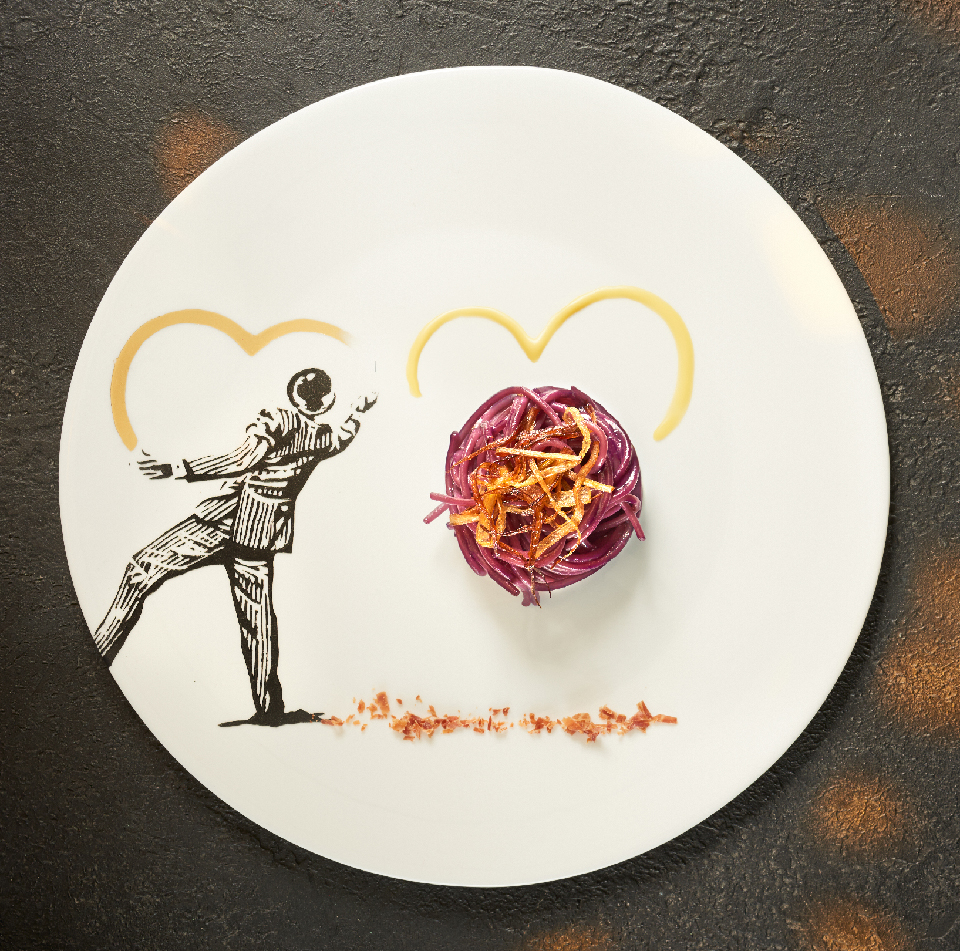 Spaghetti mit Rotkohl-Creme