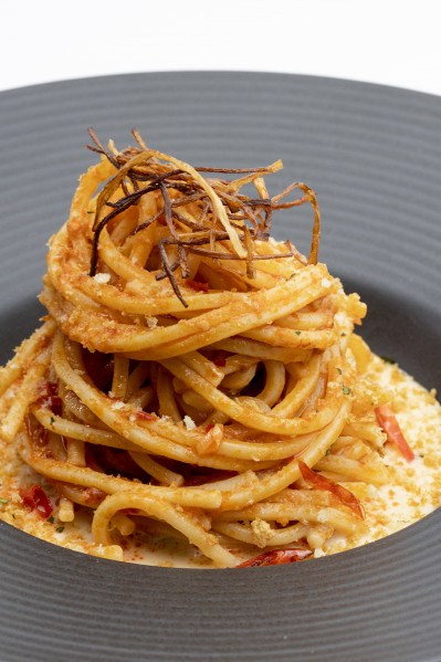 SPAGHETTI QUADRATI CON SALSA 'NDUJA E GRANCREMA AL GORGONZOLA