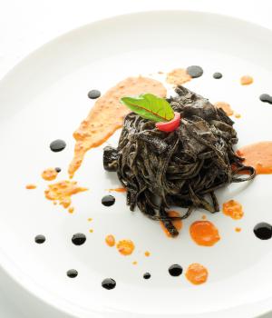 Tagliolini with cuttlefish tomato coulis