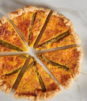 Asparagus flan with PRAWNS