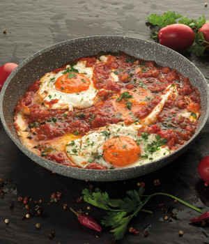 Typical dish with Shakshuka and eggs