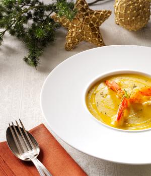 Pumpkin veloutè with prawns