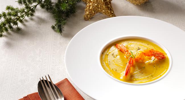 Pumpkin veloutè with prawns