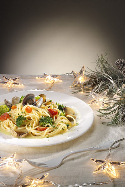 Vermicelli Pasta with Clams, Romanesco  and potato velloutè